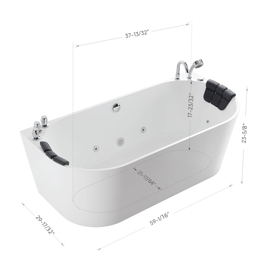 Empava-59AIS06 whirlpool acrylic alcove oval double-ended bathtub size