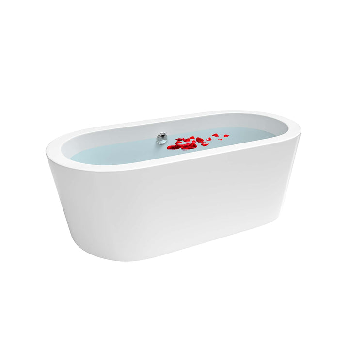 Empava-59FT1505 luxury freestanding acrylic soaking oval modern white SPA bathtub