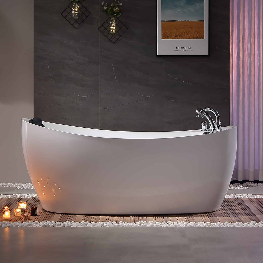 Empava-67AIS02 whirlpool acrylic freestanding hydromassage oval single-ended bathtub front view