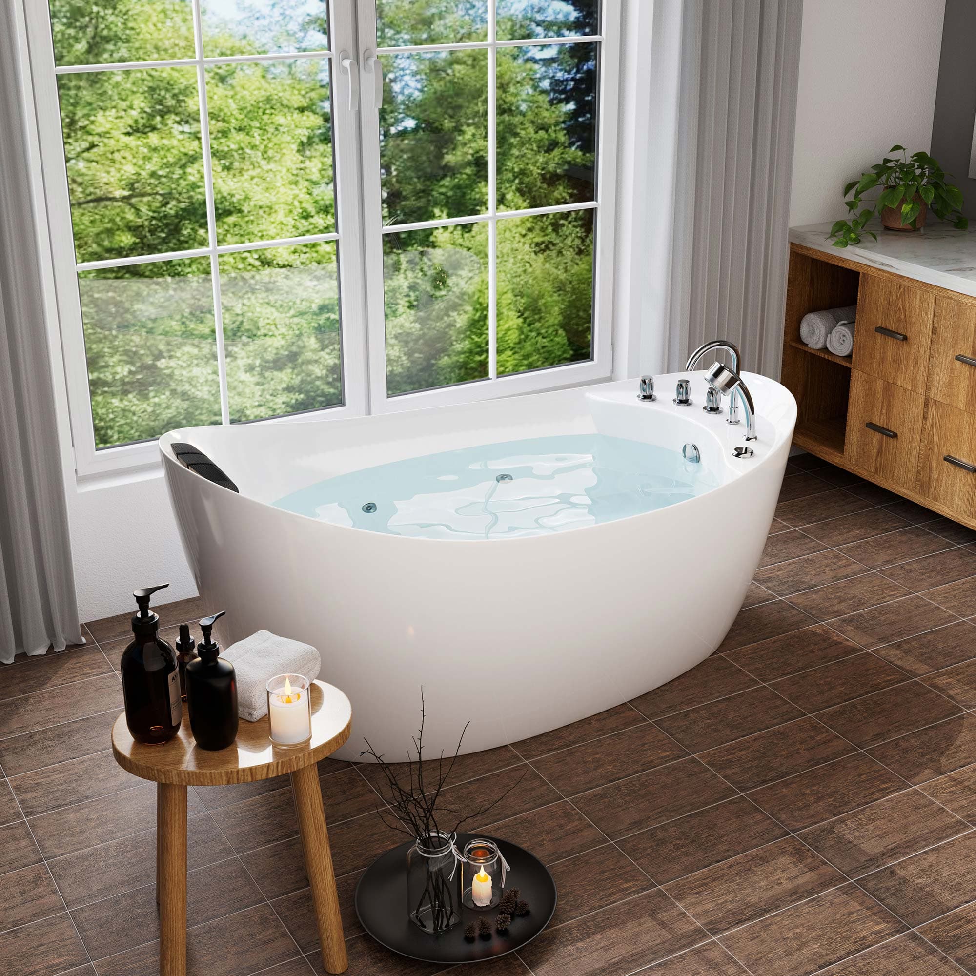 Yinzanw 67 Acrylic Bathtub, Freestanding Bathtub Tap Deck, cUPC Certified,  Integrated Removable Tub Drain with Glossy White Finish (YI-6270) 