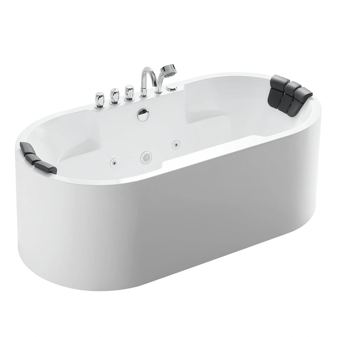 67 Oval Freestanding Whirlpool Bathtub with Center Drain-EMPV-67AIS17