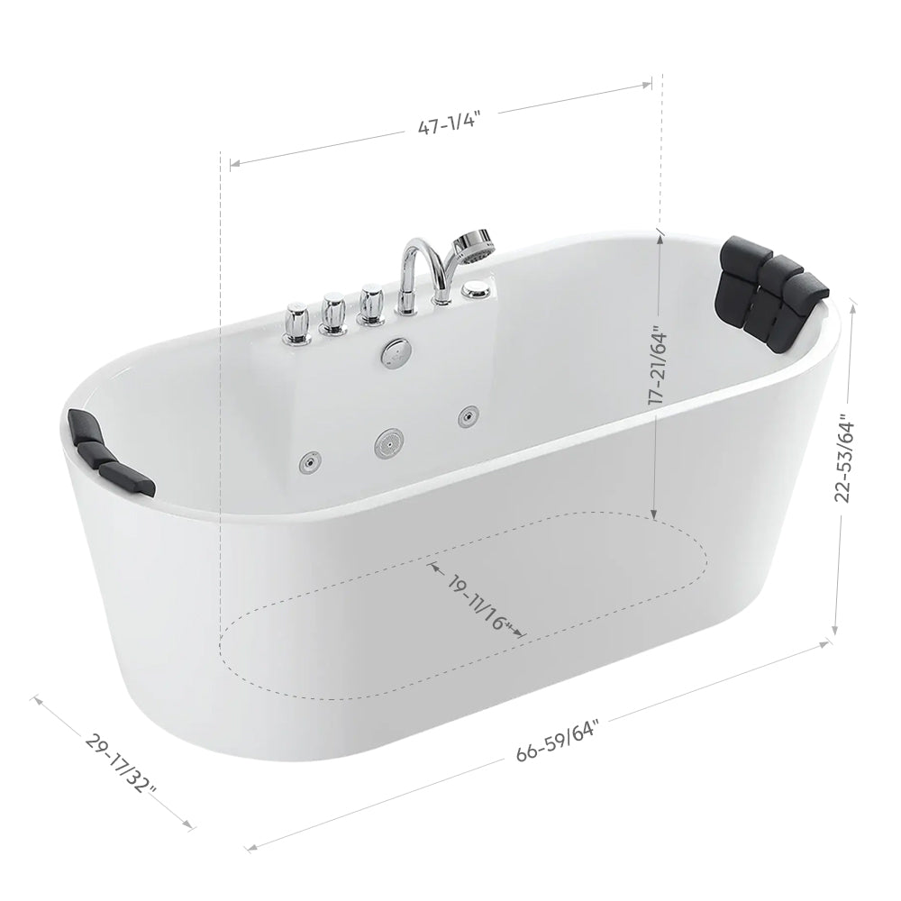 Empava-67AIS01 whirlpool acrylic freestanding hydromassage oval double-ended bathtub size