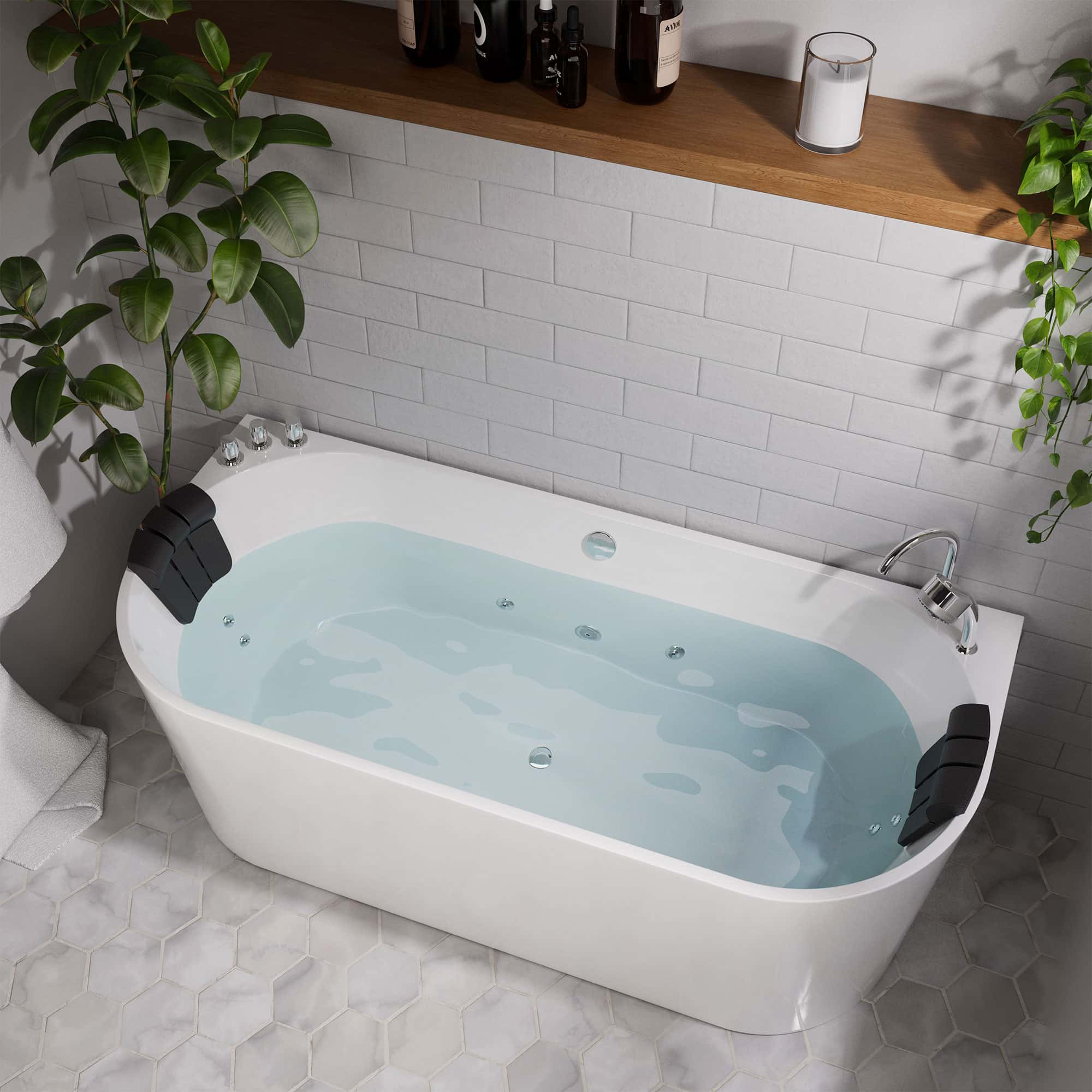Empava-59AIS06 whirlpool acrylic alcove oval double-ended bathtub with water