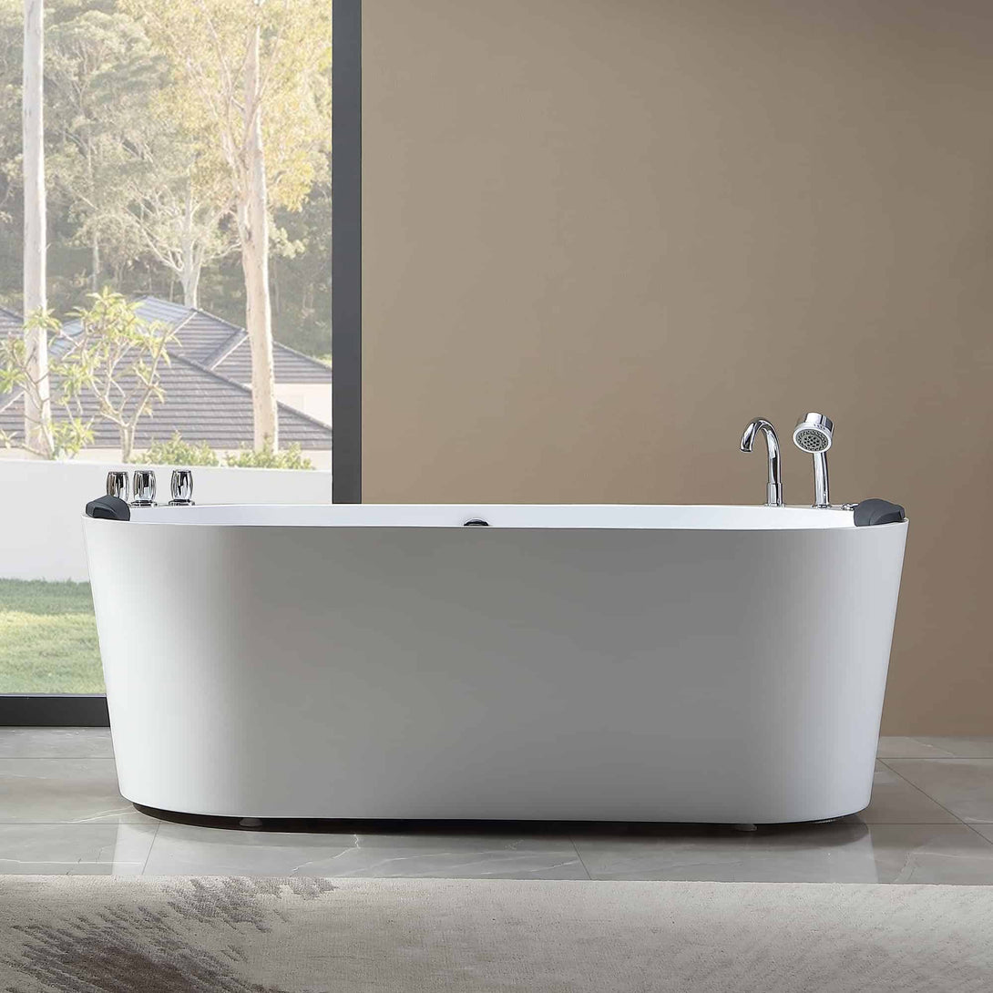Empava-59AIS06 whirlpool acrylic alcove oval double-ended bathtub front view