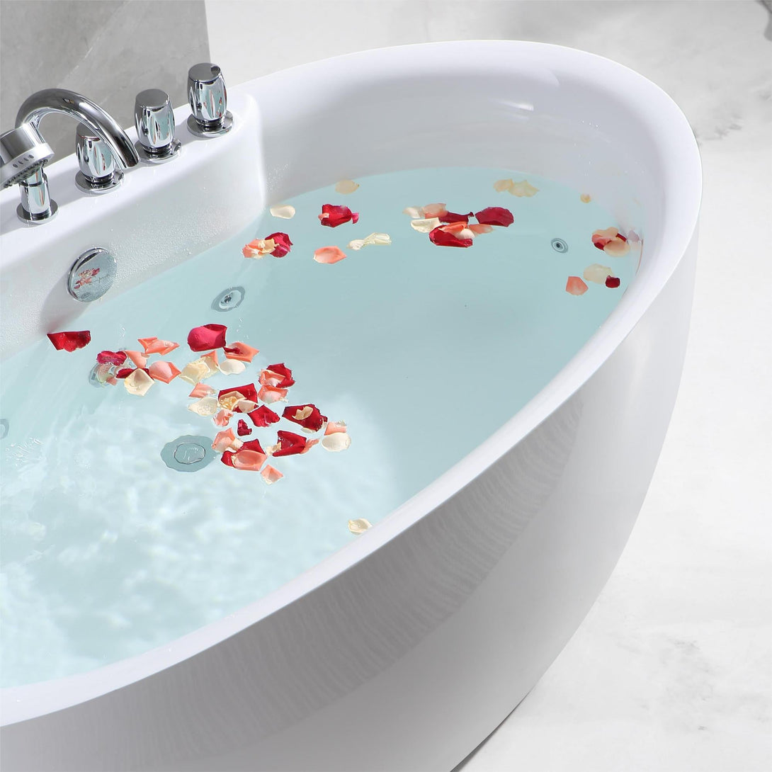 Empava-59AIS12 whirlpool acrylic freestanding oval single-ended bathtub with water and petal