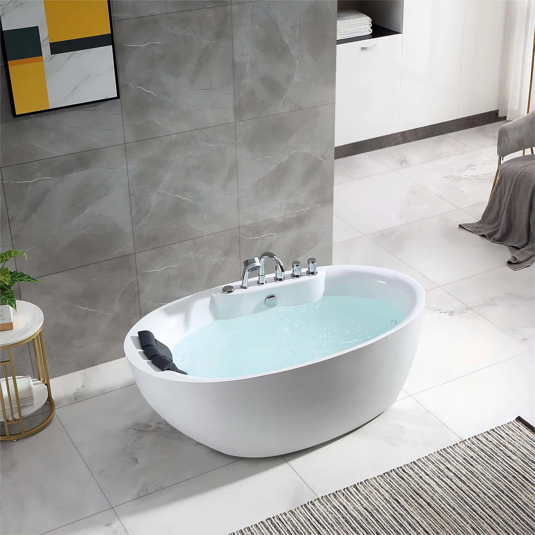 Empava-59AIS12 whirlpool acrylic freestanding oval single-ended bathtub with water