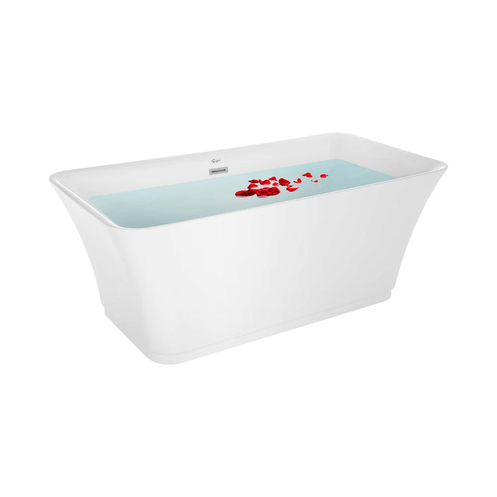 Empava-59FT1511 luxury acrylic soaking rectangular modern stand alone white SPA bathtub with water and petal