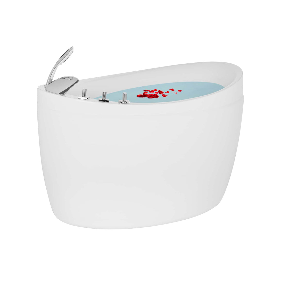Empava-59JT011 luxury freestanding acrylic air jets mirco bubble hydrotherapy oval modern white SPA bathtub with water and petal