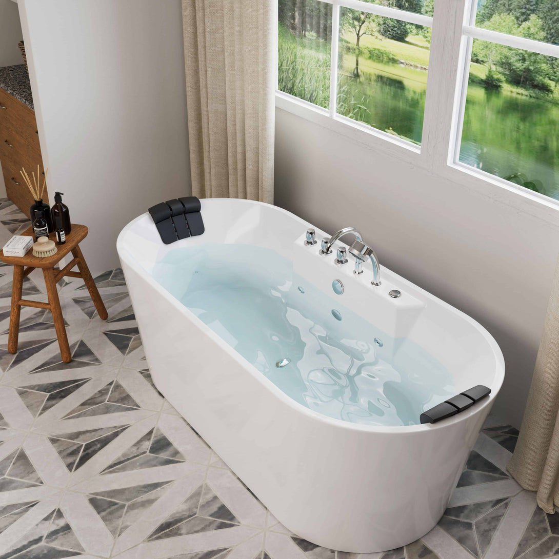 Empava-67AIS01 whirlpool acrylic freestanding hydromassage oval double-ended bathtub aerial view with water