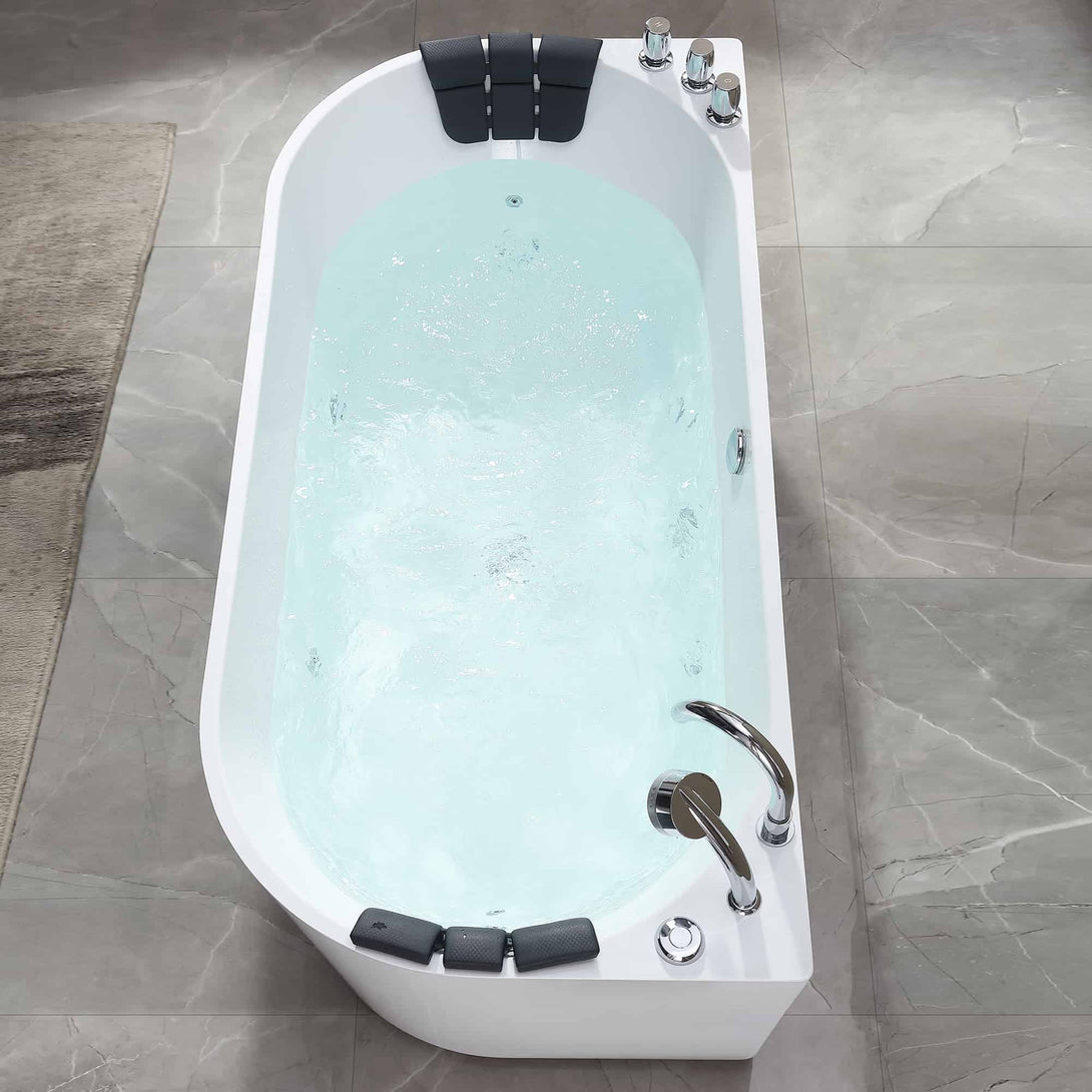 Empava-67AIS07 whirlpool acrylic alcove hydromassage oval double-ended bathtub aerial view with jets on