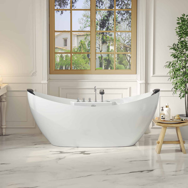 Empava-67AIS10 whirlpool acrylic freestanding hydromassage oval double-ended bathtub front view