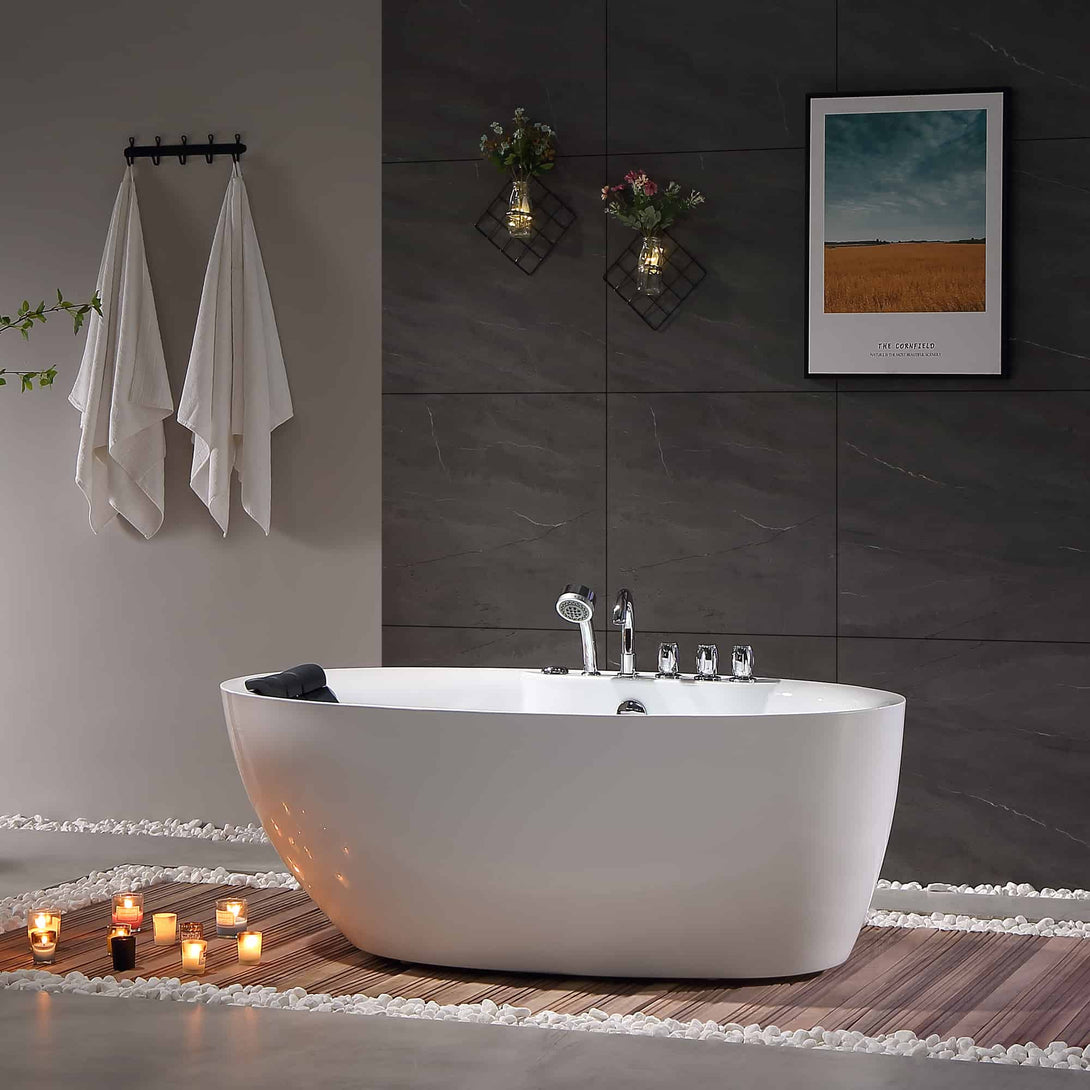 Empava-67AIS13 whirlpool acrylic freestanding oval single-ended bathtub front view