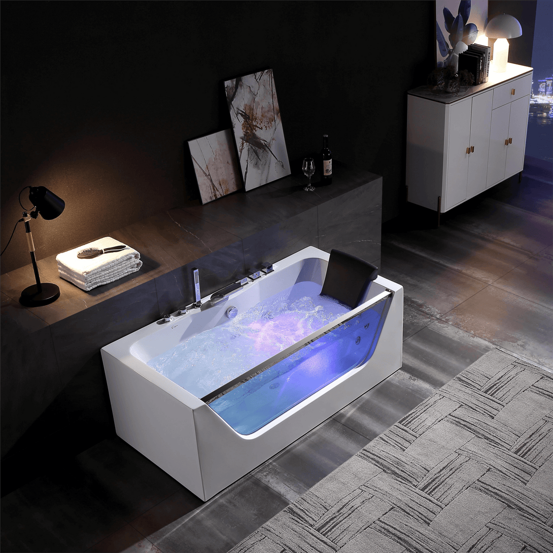 Empava-67JT408LED whirlpool acrylic Chromatherapy rectangular bathtub with light on
