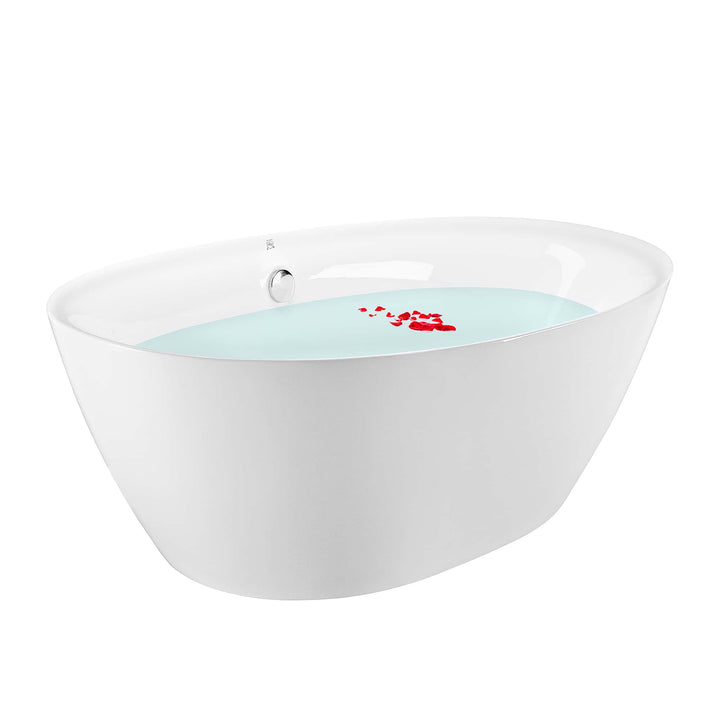 Empava-71FT1503 luxury freestanding acrylic soaking oval modern white bathtub with water and petal