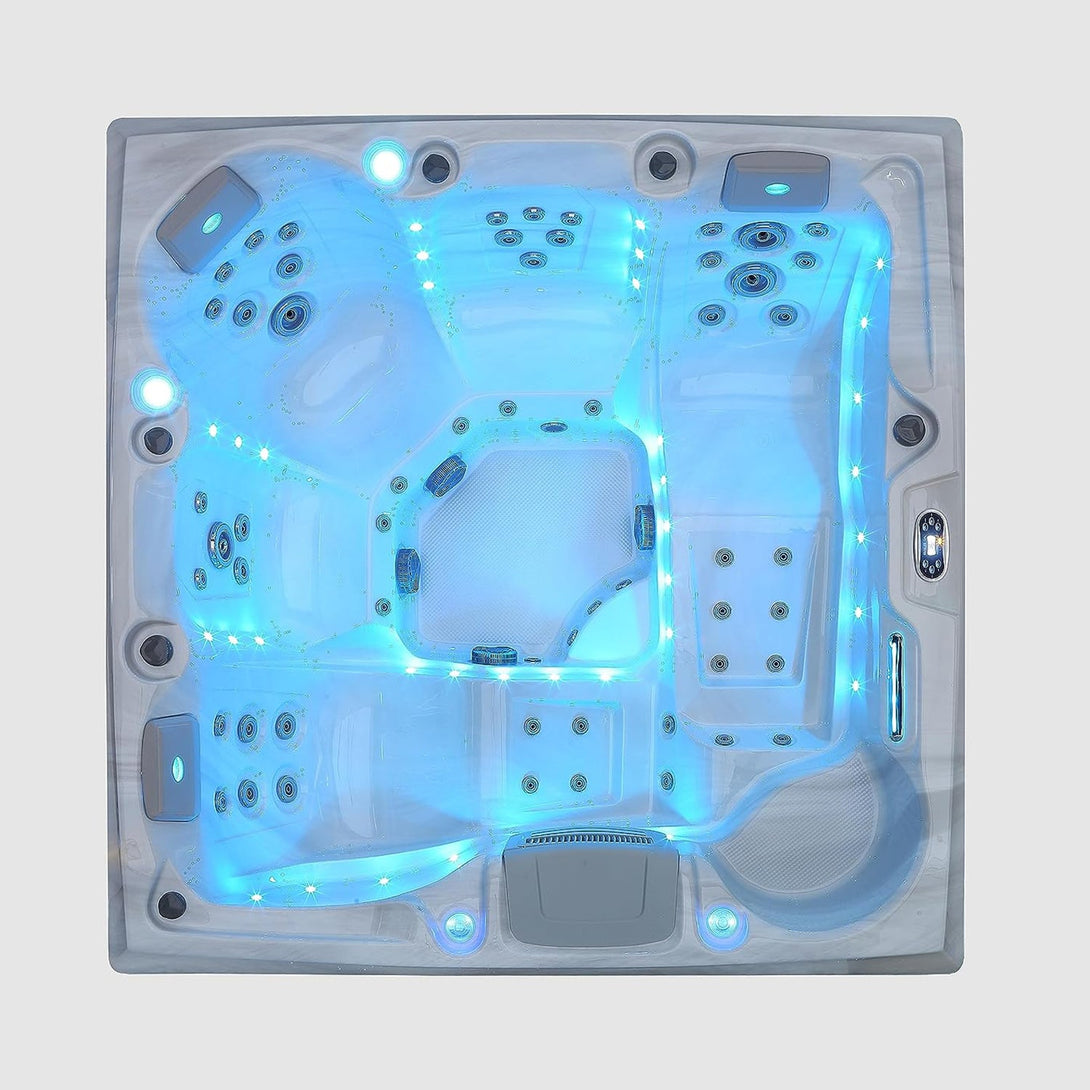 SPA3550 6 Person Whirlpool Outdoor Hot Tub blue light aerial view
